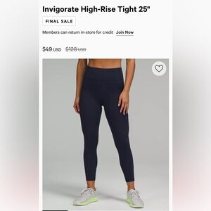 Lululemon invigorate high rise Black Leggings with pockets